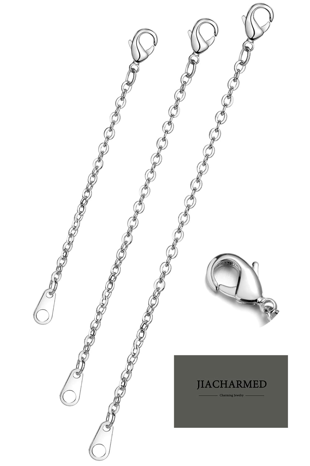 JIACHARMED Necklace Extenders, Silver Necklace Extenders Delicate 2",3", 4" Inches Necklace Extension Chain Set for Necklaces Chokers Bracelets Anklets, 2mm Width Chain Extender