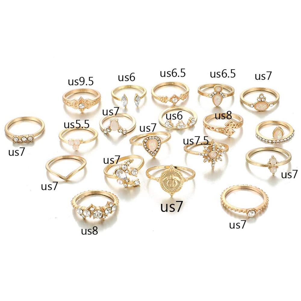 Octwine Boho Vintage Coin Knuckle Stacking Rhinestones Moon Star Rhinestones Rings for Women Teen Girls Finger Rings Stackable Gold Rings Set Multiple Rings for Women 19pcs