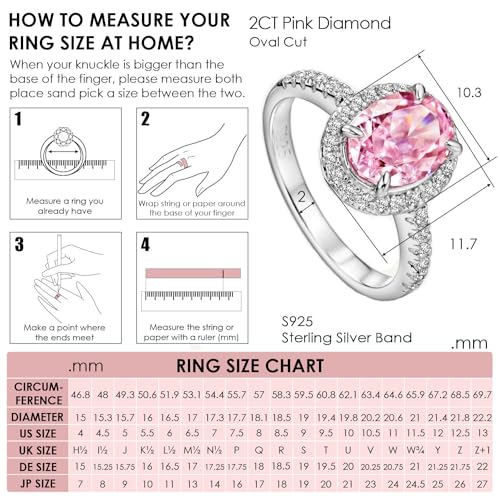 Michooyel 2.0ct Oval Cut Pink Diamond Engagement Ring Sterling Silver Cubic Zirconia Halo Women's Ring Promise Ring