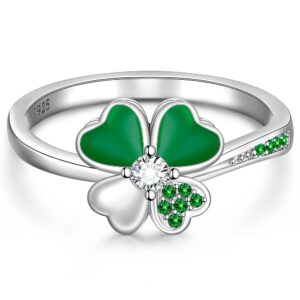 Talonior Irish Clover Ring for Women Sterling Silver St Patricks Day Gifts Shamrock Four Leaf Jewelry Green Holiday Prom Rings Size 8