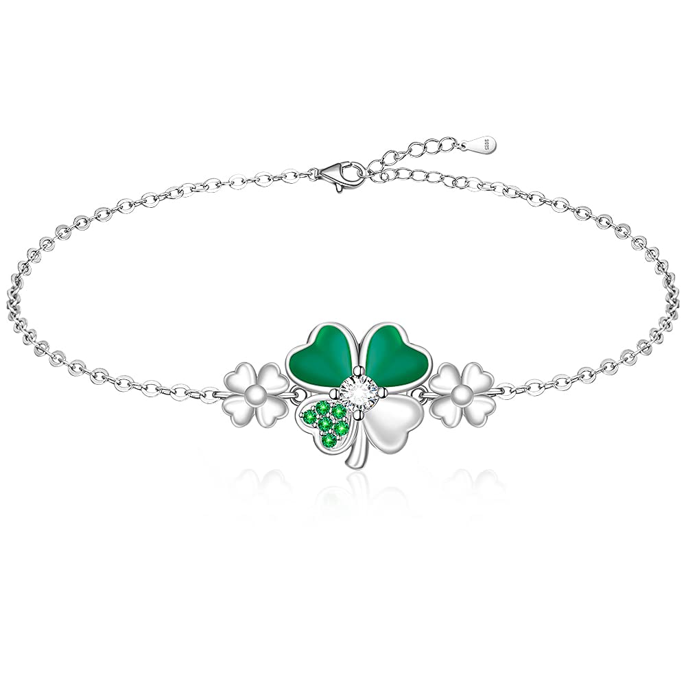 Talonior Good Luck Four Leaf Clover Bracelet for Women Friends Green St Patricks Day Gifts Irish Jewelry Shamrock Bracelets Sterling Silver