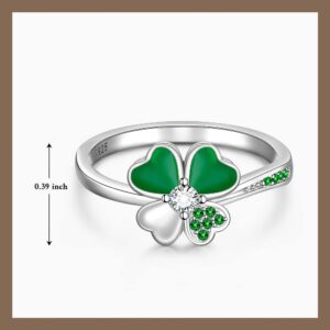 Talonior Irish Clover Ring for Women Sterling Silver St Patricks Day Gifts Shamrock Four Leaf Jewelry Green Holiday Prom Rings Size 8