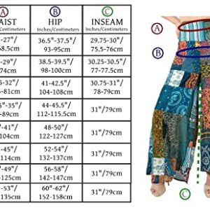 LOFBAZ Women's Patchwork Wide Leg Palazzo Pants Yoga Lounge Hippie Harem Flowy Trousers Juniors Ladies Travel Cover Up Beachwear Patchwork Blue 2XL