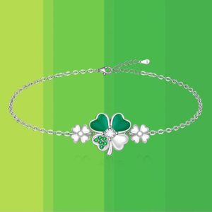 Talonior Good Luck Four Leaf Clover Bracelet for Women Friends Green St Patricks Day Gifts Irish Jewelry Shamrock Bracelets Sterling Silver