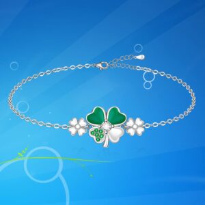 Talonior Good Luck Four Leaf Clover Bracelet for Women Friends Green St Patricks Day Gifts Irish Jewelry Shamrock Bracelets Sterling Silver