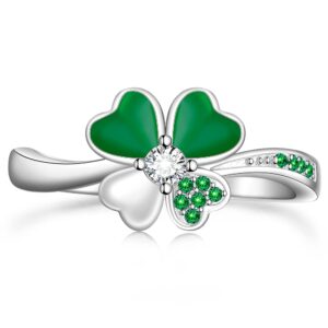 Talonior Irish Clover Ring for Women Sterling Silver St Patricks Day Gifts Shamrock Four Leaf Jewelry Green Holiday Prom Rings Size 8