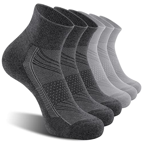 CelerSport 6 Pack Men's Ankle Socks with Cushion, Sport Athletic Running Socks, 3 Dark Gray + 3 Gray, X-Large