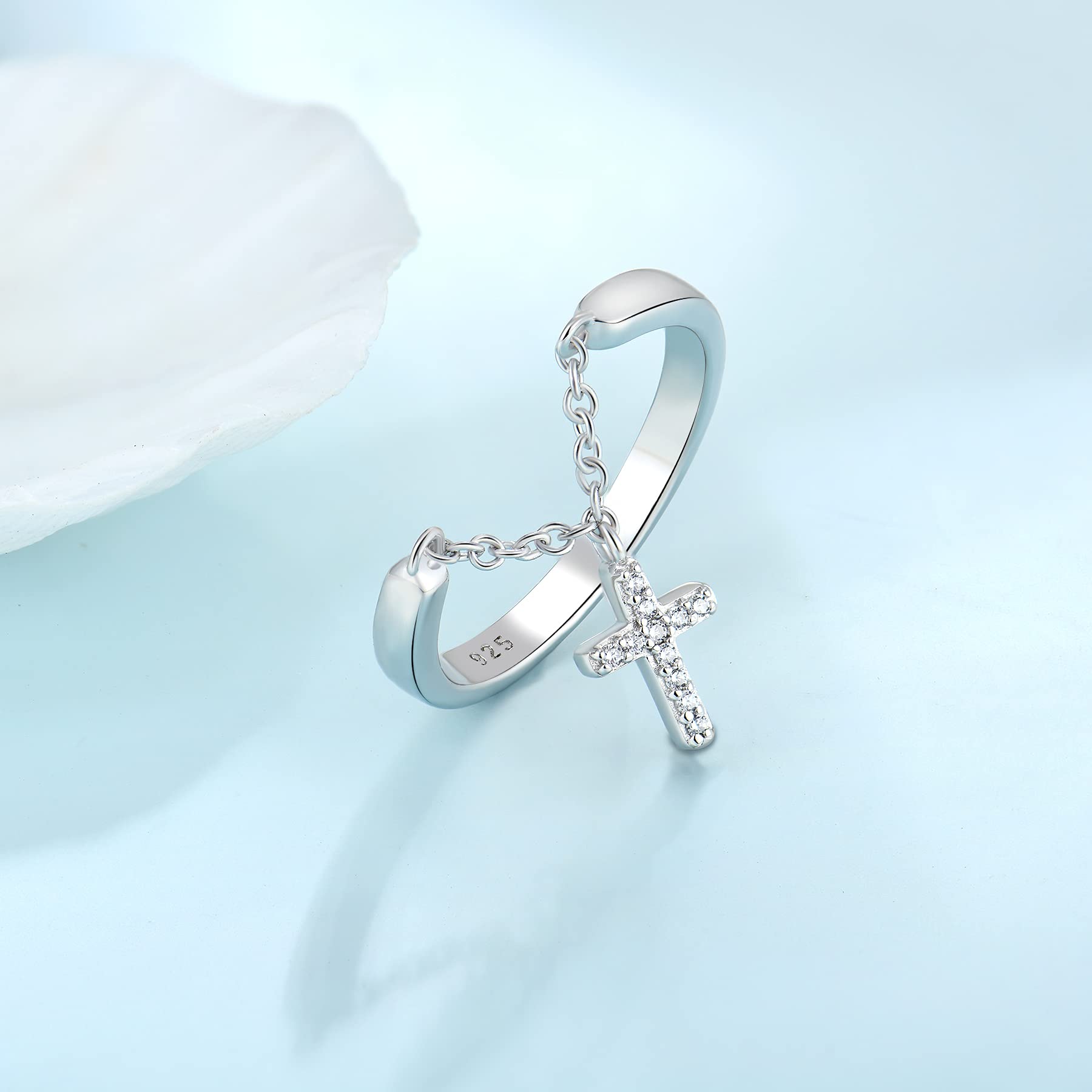 STARCHENIE Dangle Cross Ring 925 Sterling Silver Religious Christian Cross Ring for Women Size 9