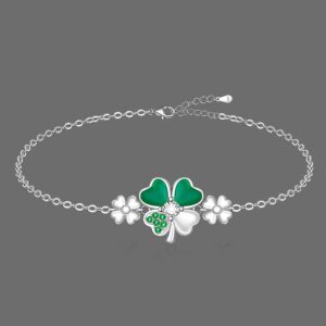 Talonior Good Luck Four Leaf Clover Bracelet for Women Friends Green St Patricks Day Gifts Irish Jewelry Shamrock Bracelets Sterling Silver