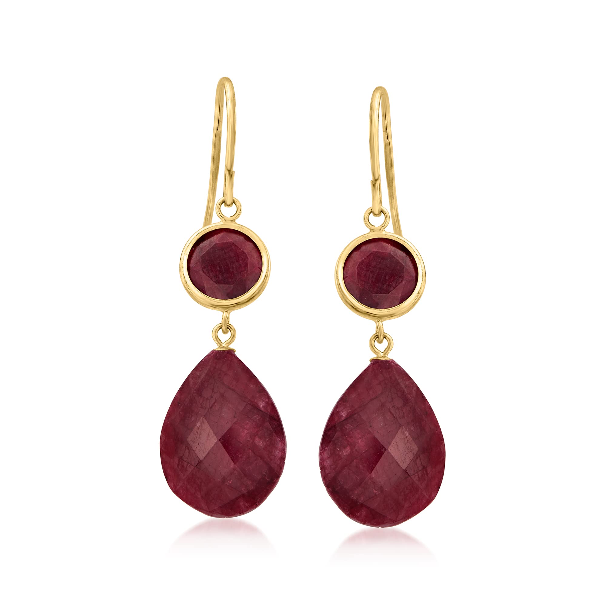 Ross-Simons 26.00 ct. t.w. Ruby Drop Earrings in 14kt Yellow Gold