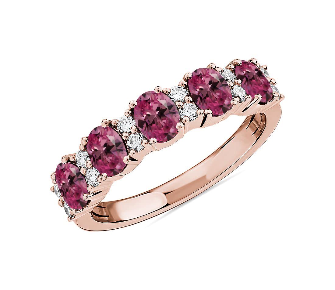 Jewelrygift 18K Rose Gold Plated Eternity Band Ring Natural Pink Sapphire Gtone Chakra Healing Birthstone Daliy Wear Party Wear Fine Jewelry for Women and Ring : 6