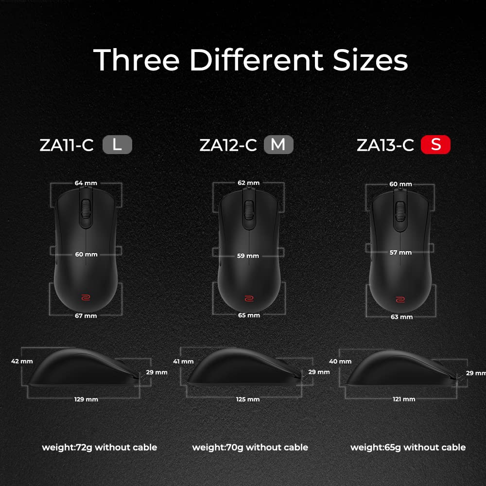 BenQ Zowie ZA13-C Symmetrical Gaming Mouse | Professional Esports Performance | Driverless | Paracord Cable | Revisioned C-Features | Matte Black | Small Size