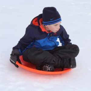 Paricon Flexible Flyer Round Flying Saucer Disc Racer Polyethylene Snow Sled Toboggan, for Ages 4 & Up, 26" Diameter, Orange/Blue (2 Pack)