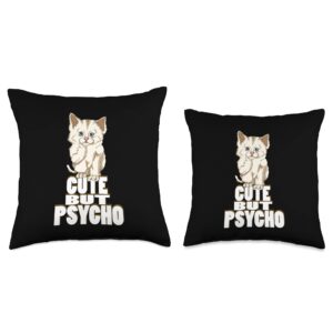 Cat Lover Pedigree Cat Kitten Saying Hangover Owners Party Cute But Psycho Teenager Age Cat Throw Pillow, 16x16, Multicolor