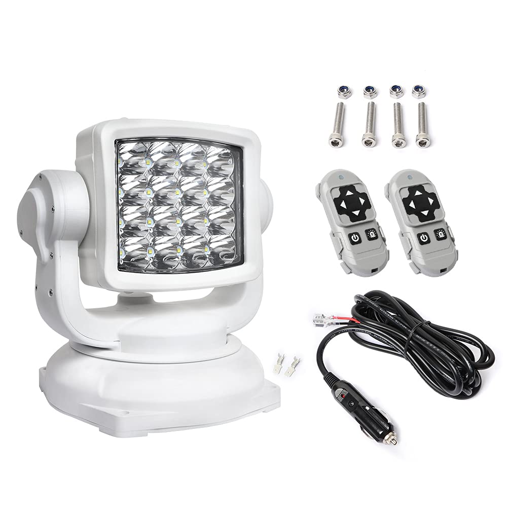 EXZEIT 80W Led Searchlight for Boat Marine, 8000Lumens Spotlight with Wireless Remote, Magnetic Base, Cigarette Lighter Cable, Great for Rescue Restoration Offroad Lighting