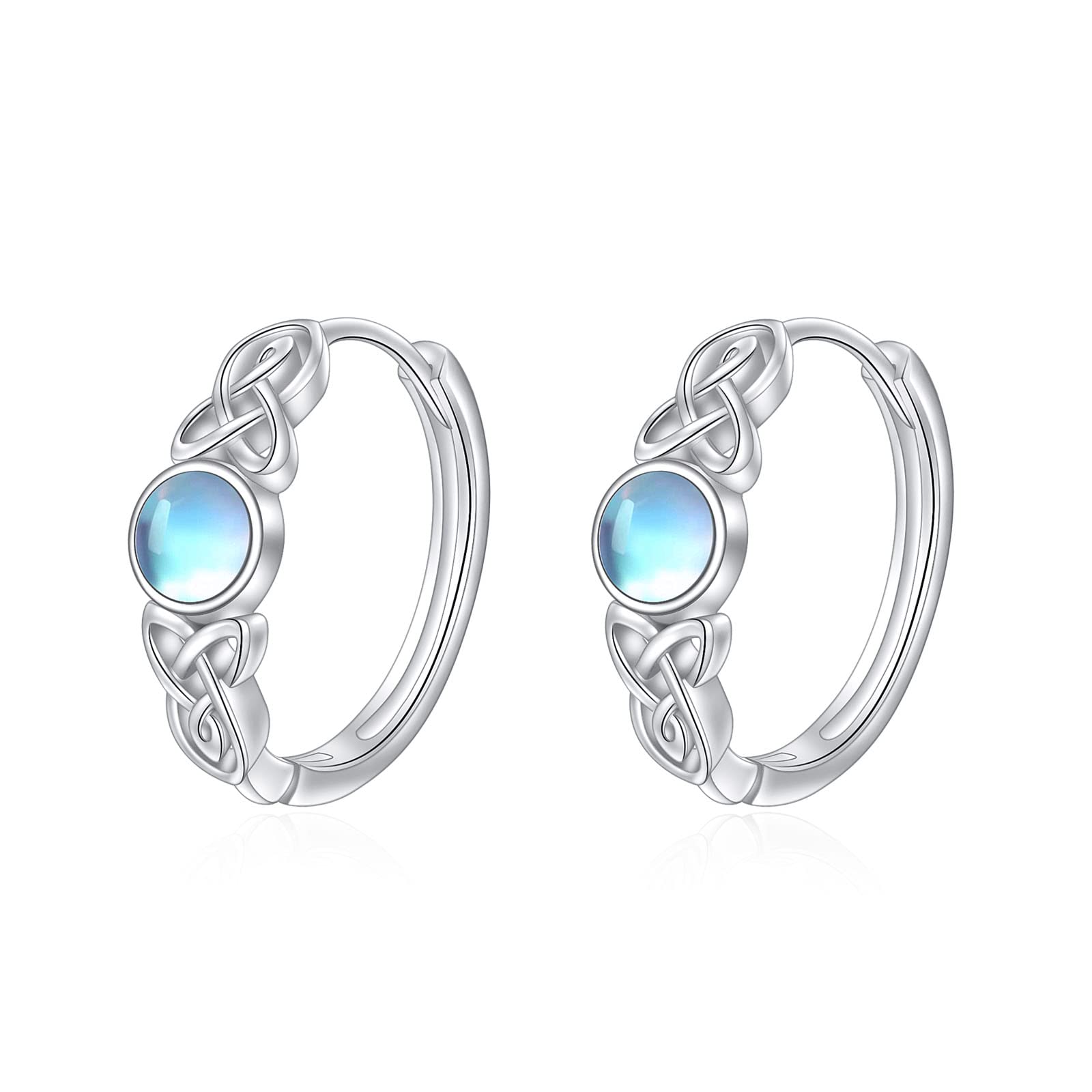 POPLYKE Sterling Silver Celtic Moonstone Hoops Earrings Huggie Earrings Jewelry Gift for Women