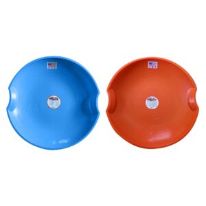 paricon flexible flyer round flying saucer disc racer polyethylene snow sled toboggan, for ages 4 & up, 26" diameter, orange/blue (2 pack)