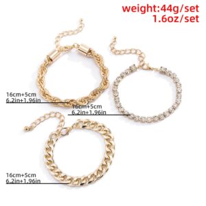 Octwine Fashion Rhinestones Bracelets Sets for Women Gold Silver Layered Chunky Pendant Charms Chain Stackable Wrap Bangle Adjustable Bracelet Jewelry Accessories for Women