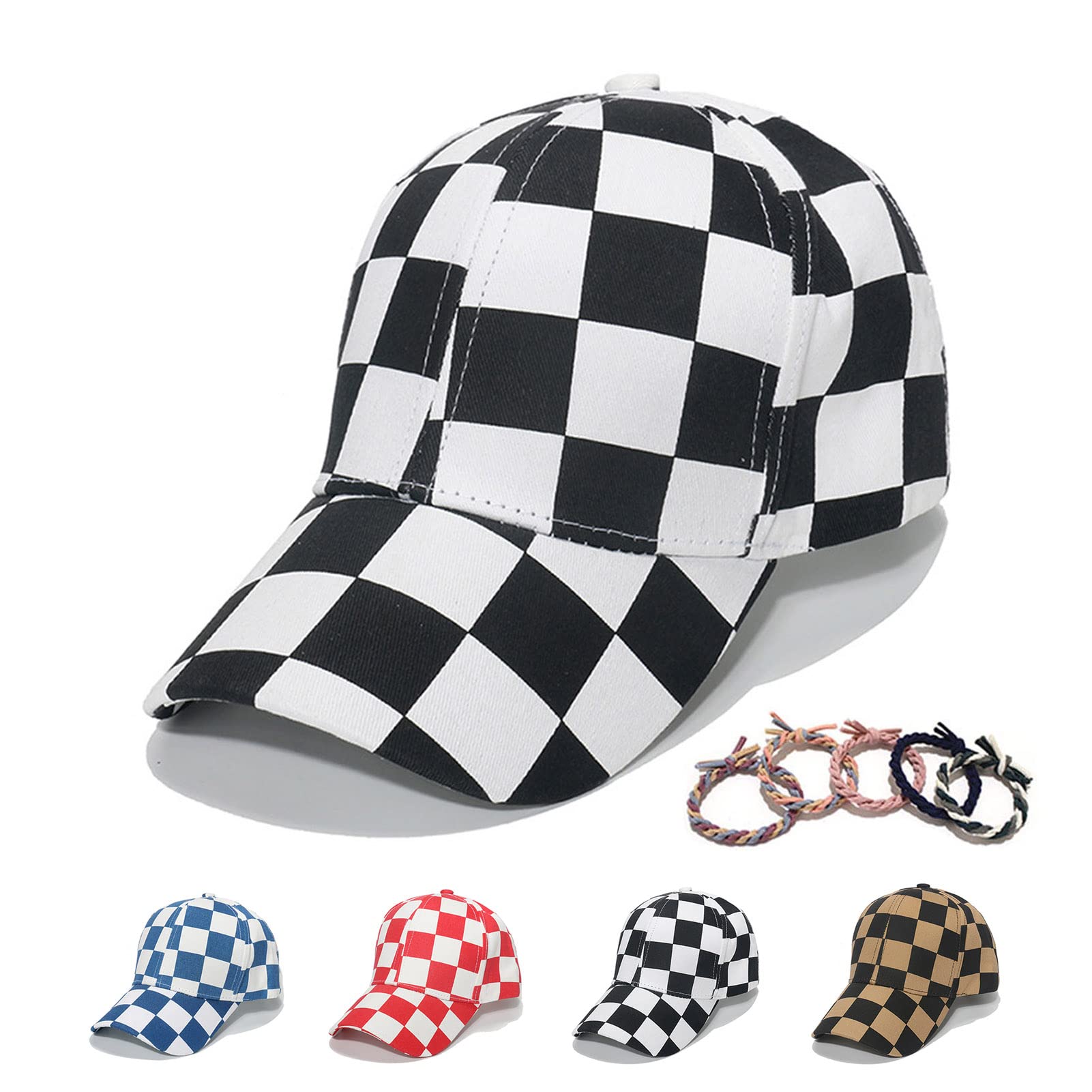 HAOOIE Unisex Checkered Print Baseball Cap Cotton Retro Dad Hat for Men Women Outdoor Sun Hats (Black and White)