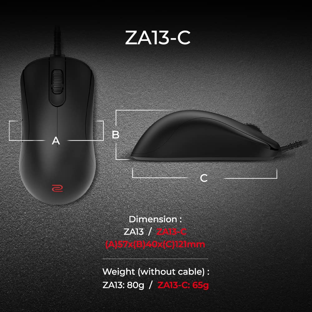 BenQ Zowie ZA13-C Symmetrical Gaming Mouse | Professional Esports Performance | Driverless | Paracord Cable | Revisioned C-Features | Matte Black | Small Size