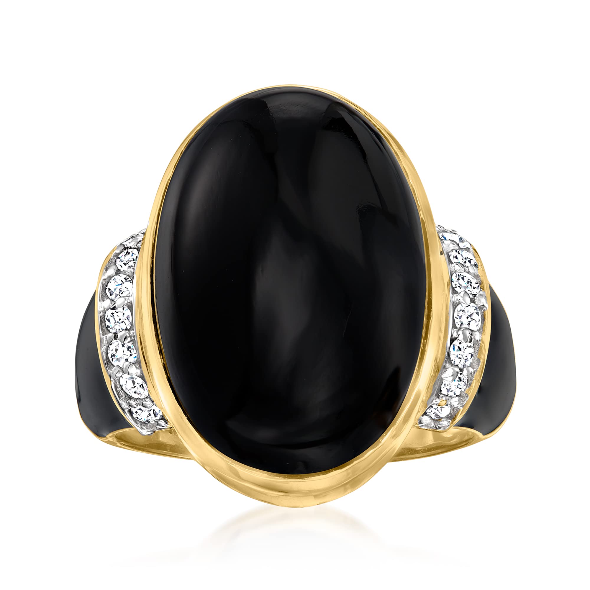 Ross-Simons Black Onyx and .22 ct. t.w. Diamond Ring With Black Enamel in 18kt Gold Over Sterling. Size 8