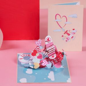 Paper Love 3D Pop Up Card, I Love You Biplane, For Valentines Day, Mothers Day, Birthday, All Occasions, Adult or Kids - 5" x 7" Cover - Includes Envelope and Note Tag