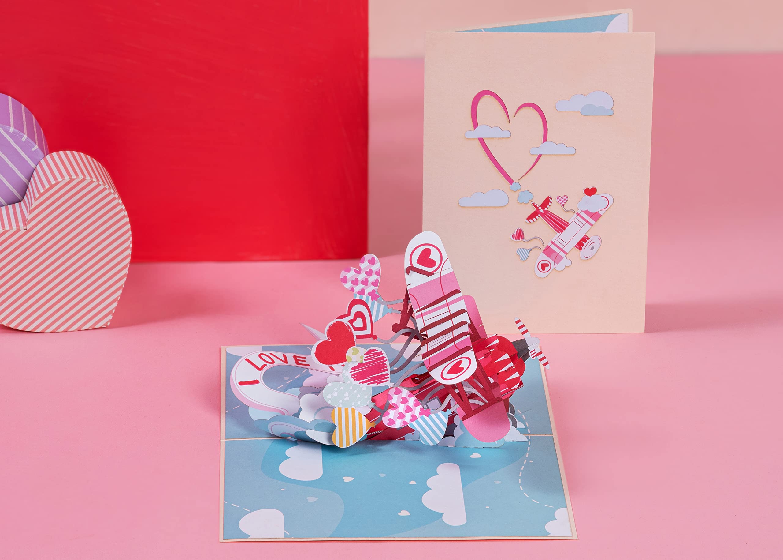 Paper Love 3D Pop Up Card, I Love You Biplane, For Valentines Day, Mothers Day, Birthday, All Occasions, Adult or Kids - 5" x 7" Cover - Includes Envelope and Note Tag