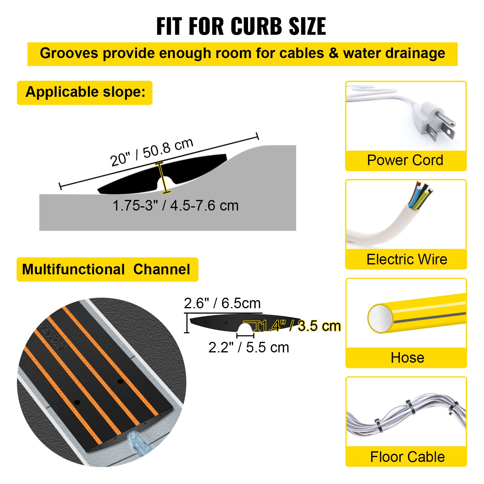 VEVOR Driveway Curb Ramp 2 Pack, 33069 Lbs Capacity Rubber Car Ramp, 2.6" Rise Curb Ramp for Driveway, Loading Dock, Garage, Sidewalk, Car, Truck, Scooter