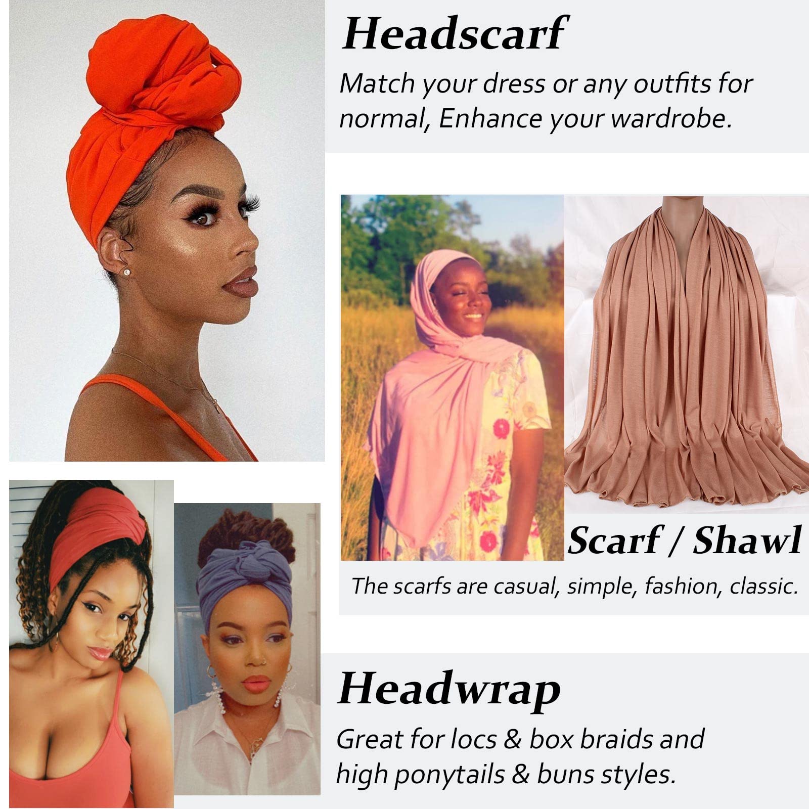 12 Pieces Stretch Head Wrap Jersey Turban Solid Color Bohemian Dye Headwraps African Fashion Headwear Headband Extra Long Hair Scarf Soft Breathable Turban Tie for Women 12 Colors