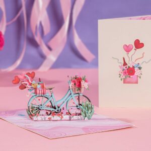 Paper Love 3D Bicycle Pop Up Card, Love Bike, For Valentines Day, Mothers Day, Adults or Kids, All Occasions - 5" x 7" Cover - Includes Envelope and Note Tag