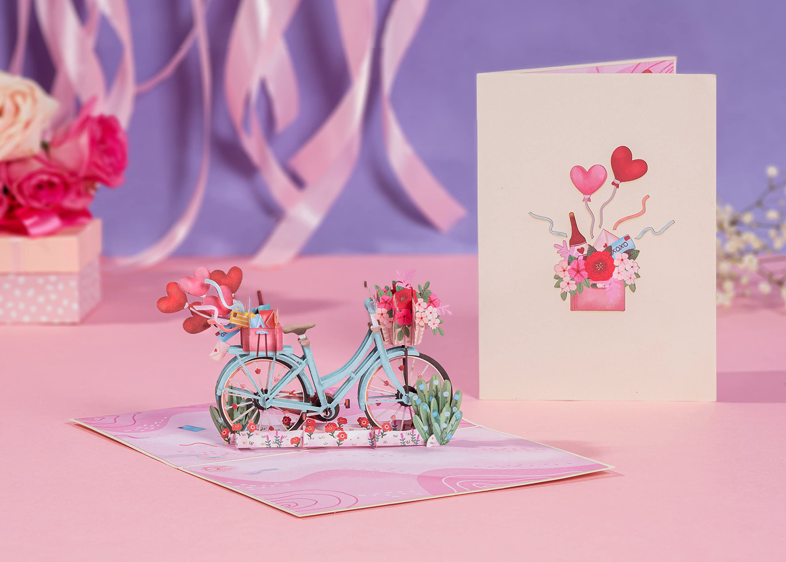 Paper Love 3D Bicycle Pop Up Card, Love Bike, For Valentines Day, Mothers Day, Adults or Kids, All Occasions - 5" x 7" Cover - Includes Envelope and Note Tag