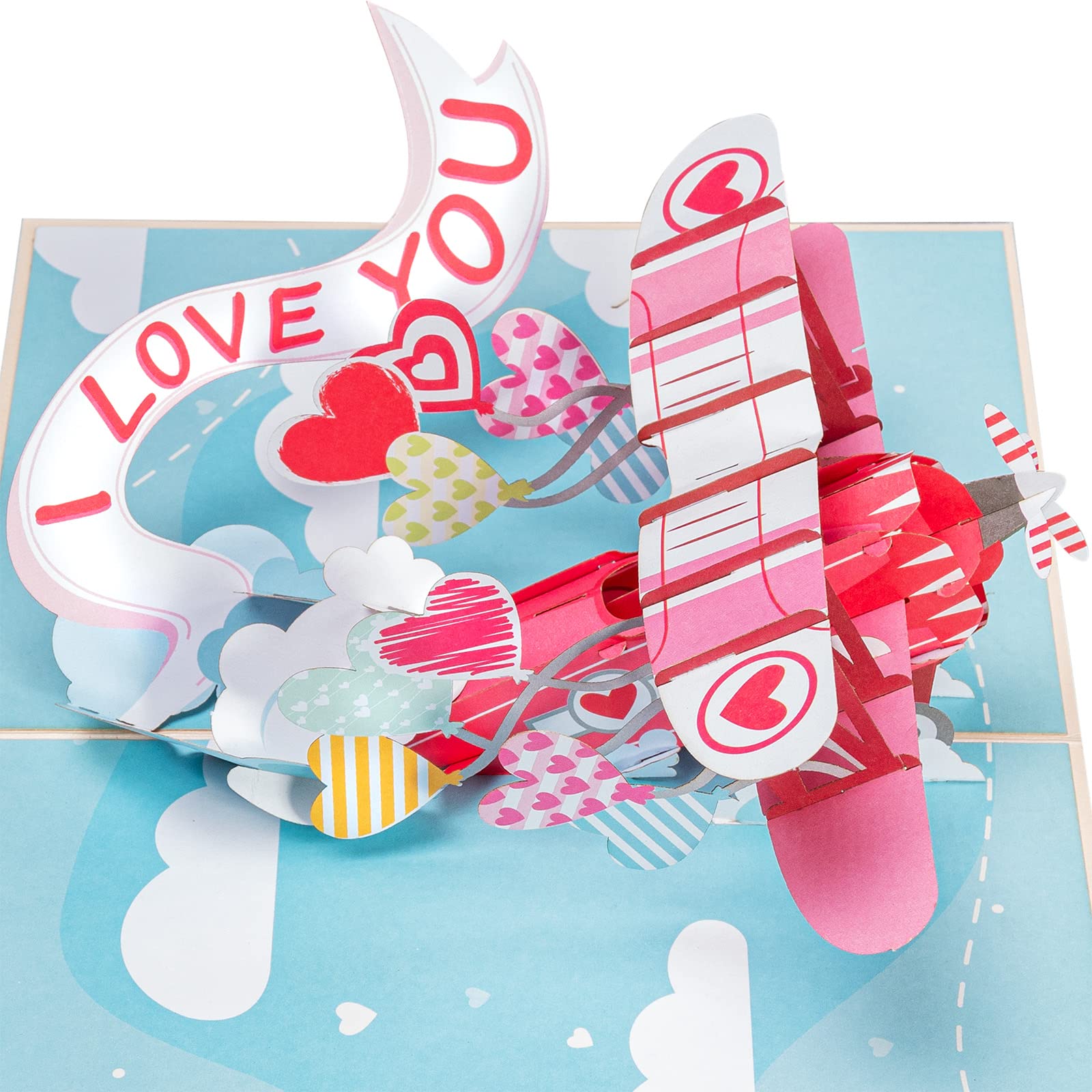 Paper Love 3D Pop Up Card, I Love You Biplane, For Valentines Day, Mothers Day, Birthday, All Occasions, Adult or Kids - 5" x 7" Cover - Includes Envelope and Note Tag