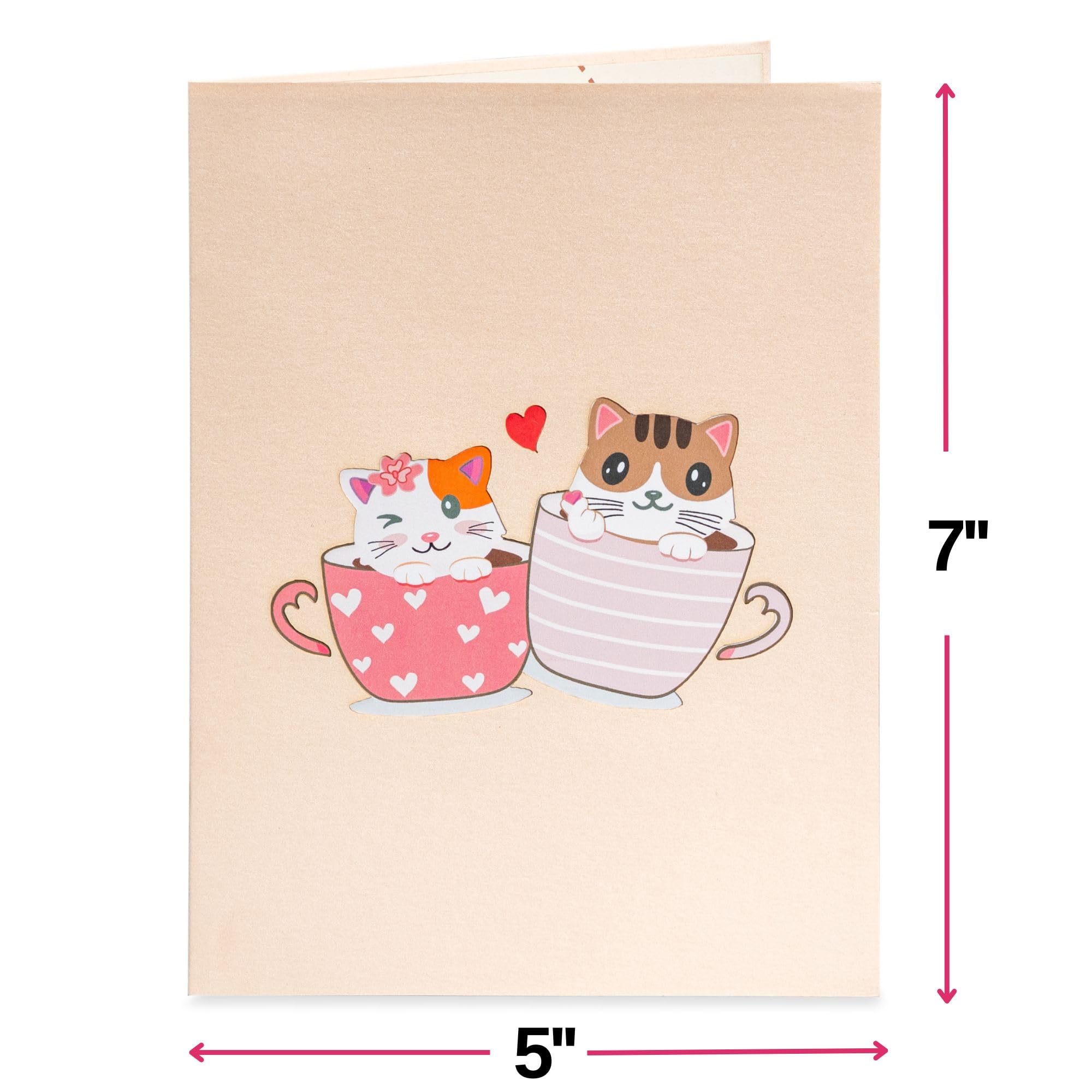 Paper Love 3D Love Cat Mug Pop Up Card - 5" x 7" Cover - Includes Envelope and Note Card