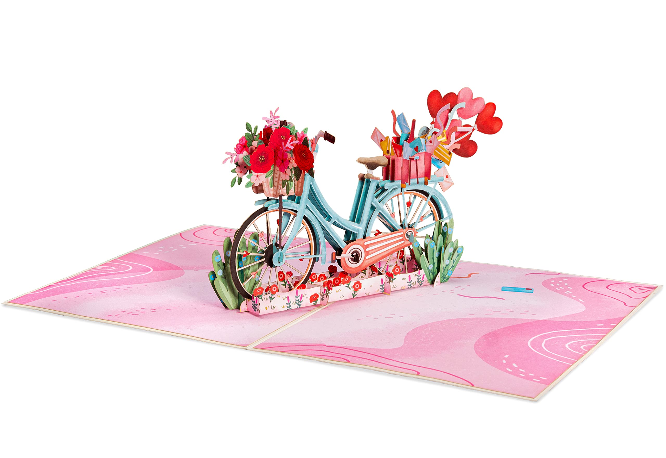 Paper Love 3D Bicycle Pop Up Card, Love Bike, For Valentines Day, Mothers Day, Adults or Kids, All Occasions - 5" x 7" Cover - Includes Envelope and Note Tag