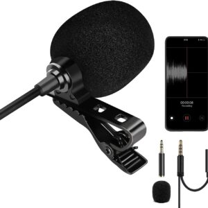 Bokadzi 5 Feet 3.5mm Lavalier Microphone Lapel Omnidirectional Condenser Mic for iPhone Android & Windows Smartphones, YouTube, Interview, Studio, Video Recording（with The 4 Pin to 3 Pin Adapter）