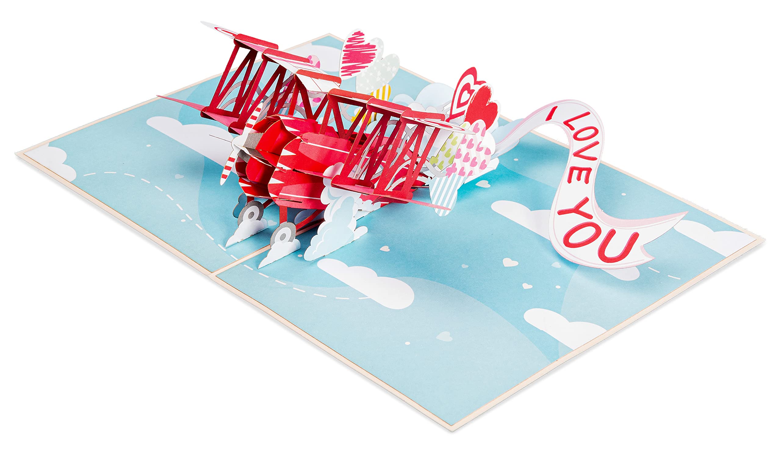 Paper Love 3D Pop Up Card, I Love You Biplane, For Valentines Day, Mothers Day, Birthday, All Occasions, Adult or Kids - 5" x 7" Cover - Includes Envelope and Note Tag