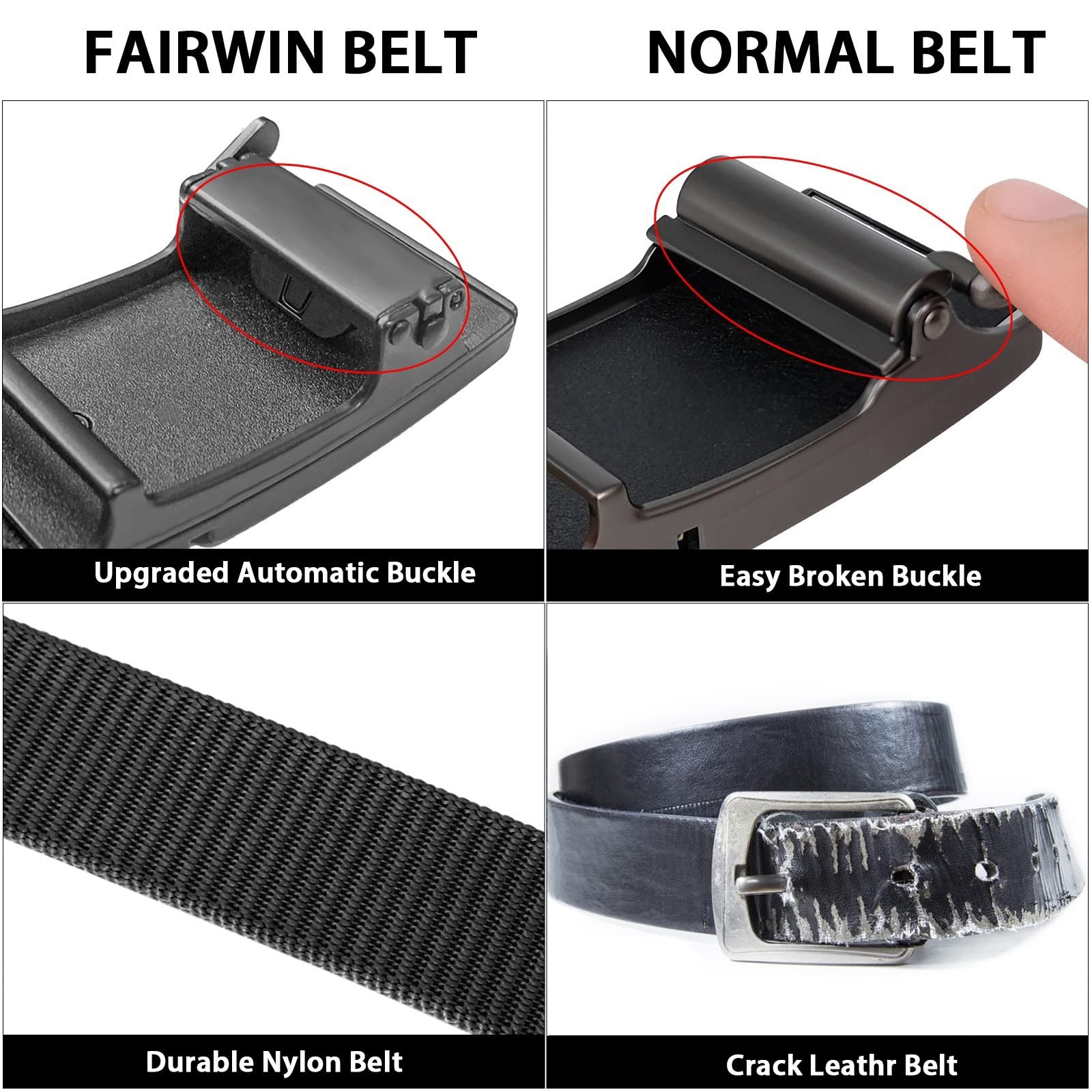 FAIRWIN Ratchet Belt 2 Pack Golf Belts for Men Adjustable Designer Western Mens Belts for Jeans Automatic Slide Buckle Black