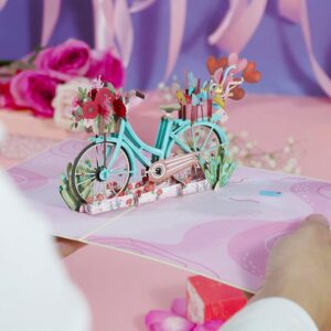 Paper Love 3D Bicycle Pop Up Card, Love Bike, For Valentines Day, Mothers Day, Adults or Kids, All Occasions - 5" x 7" Cover - Includes Envelope and Note Tag