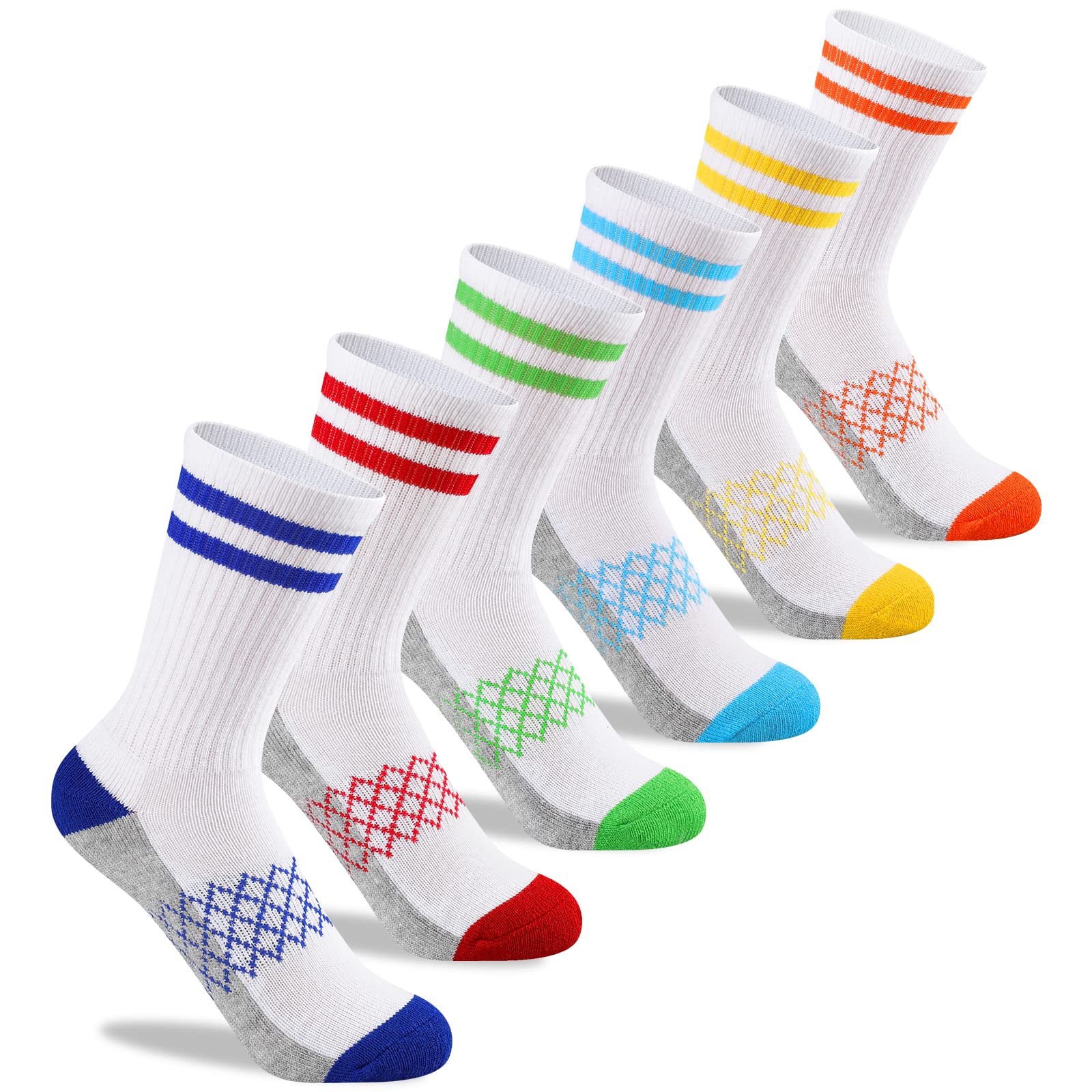 Comfoex Boys Crew Socks Half Cushioned Athletic Socks Cotton Calf Socks For Big Little Kids 6 Pairs