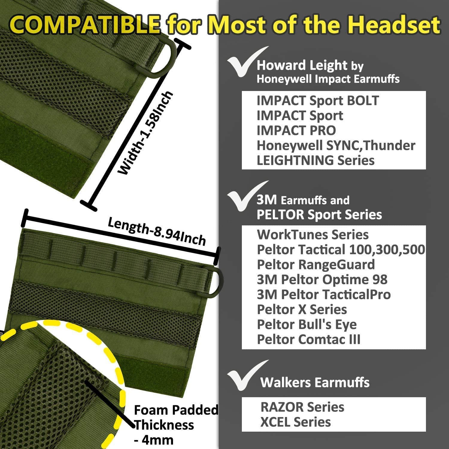 PROHEAR GEP02 Gel Ear Pads and HC01 Tactical Headset Cover for Howard Leight by Honeywell Impact Sport Sync Leightning Earmuffs