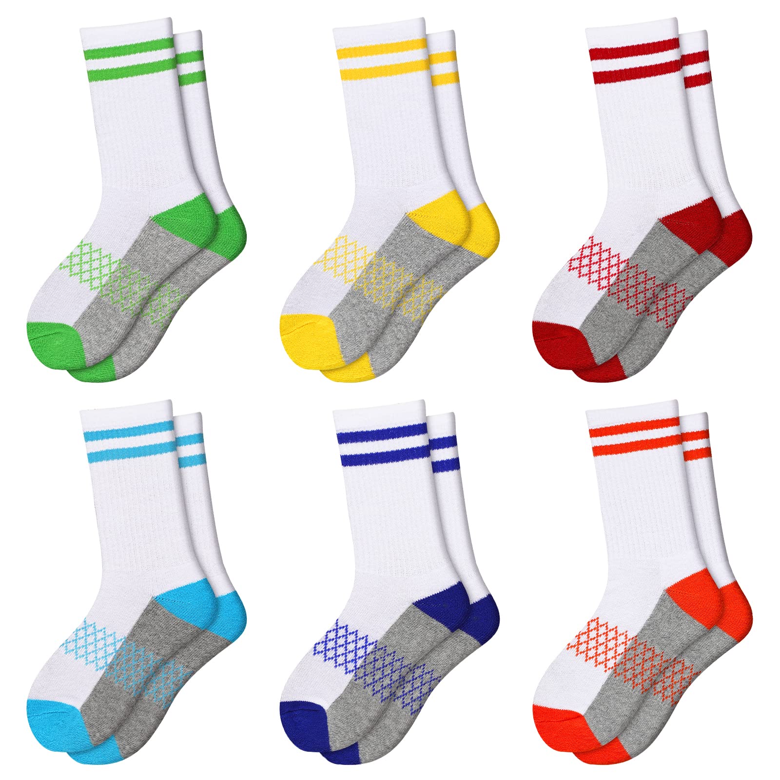 Comfoex Boys Crew Socks Half Cushioned Athletic Socks Cotton Calf Socks For Big Little Kids 6 Pairs