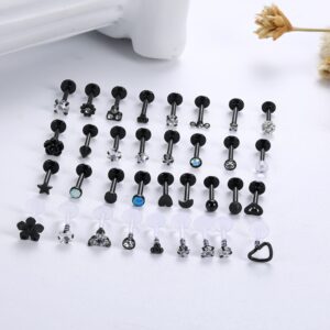 Sanfenly Lip Rings for Women Men 16G Medusa Labret Lip Piercing Jewelry 6MM Lip Ring Studs Black Tragus Helix Cartilage Earrings