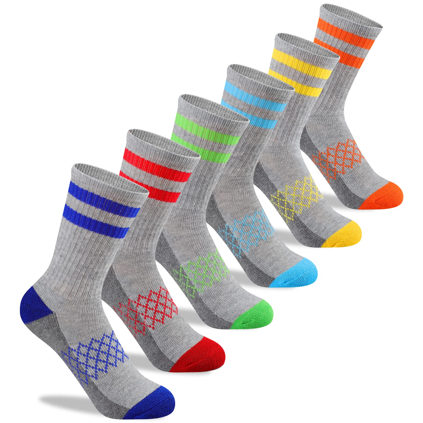 Comfoex Boys Crew Socks Half Cushioned Athletic Socks Cotton Calf Socks For Big Little Kids 6 Pairs