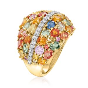 Ross-Simons 8.30 ct. t.w. Multicolored Sapphire and .60 ct. t.w. White Zircon Ring in 18kt Gold Over Sterling. Size 7