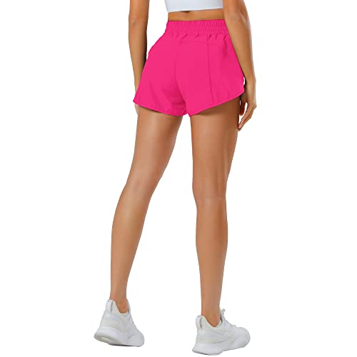 Aurefin Athletic Shorts , Women's Quick Dry Running Track Workout Active Shorts with Elastic and Zip Pocket 2.5 inch HOT Pink/S