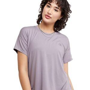 Champion T-Shirt, Soft Touch, Moisture Wicking, Anti Odor, Lightweight Tee for Women, Smoked Lilac C Logo, Large