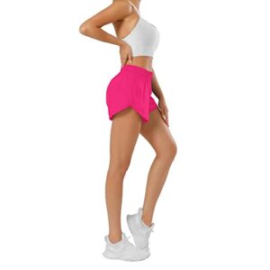 Aurefin Athletic Shorts , Women's Quick Dry Running Track Workout Active Shorts with Elastic and Zip Pocket 2.5 inch HOT Pink/S