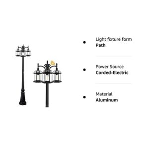 Dusk to Dawn Outdoor Lamp Post Light with 3 LED Bulbs, Triple Head Aluminum Street Light Post for Outside with Sensor, Waterproof Birdcage Pole Lighting Fixture for Backyard Garden Patio Driveway