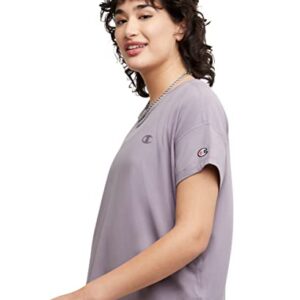 Champion T-Shirt, Soft Touch, Moisture Wicking, Anti Odor, Lightweight Tee for Women, Smoked Lilac C Logo, Large