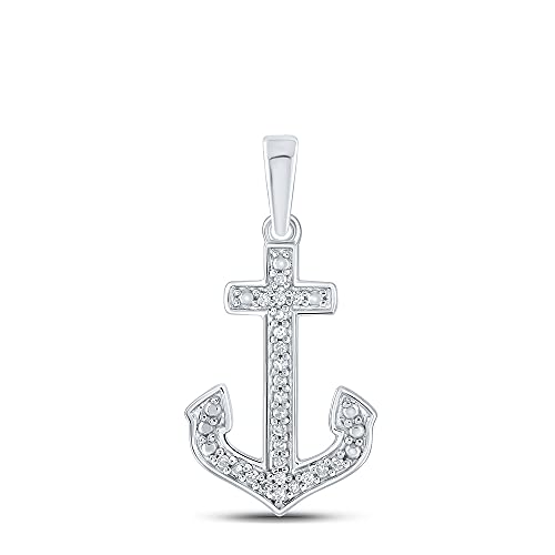 Sterling Silver Womens Round Diamond Anchor Nautical Pendant 1/12 Cttw